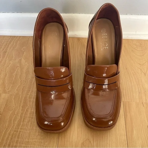 Rouge Helium Cognac Y2K Patent Chunky Heeled Loafer Size 11 - Picture 2 of 11
